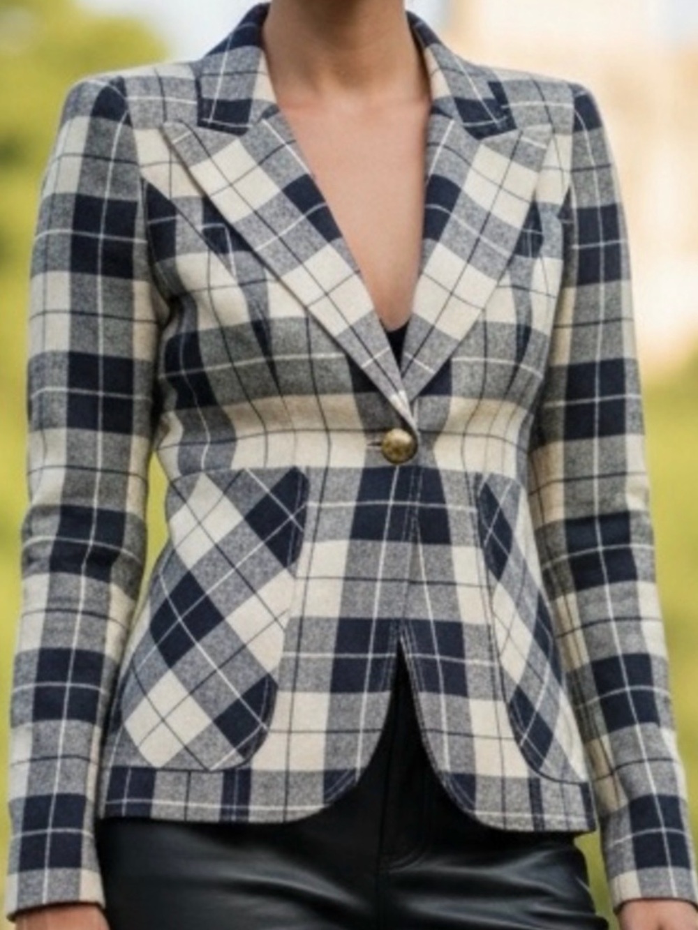 NWT Smythe Patch Pocket Duchess Blazer Navy Plaid Pristine 4